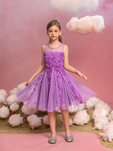 Ärmelloses A-Linien-Kleid mit Kontrast-Mesh-Applikationen für Tween-Mädchen